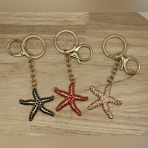 Starfish Rhinestone Gold Tone Purse Bag Charm Keychain New